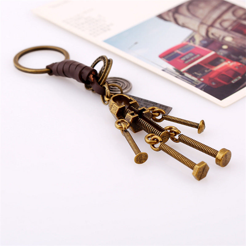 Wholesale Woven Leather Rope Automotive Alloy Screw Robot Keychain